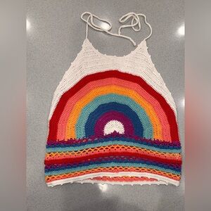 Altar’d State Rainbow Crochet women’s Small Halter Top